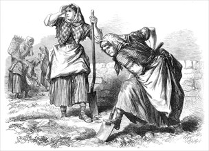 Sketches from Ireland: women at field-work in Roscommon, 1870. Creator: Unknown.