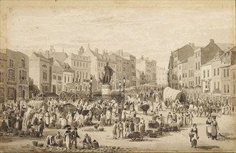 Drawing - The Bull Ring & Nelson Statue, Birmingham, 1845. Creator: David Cox the Elder.