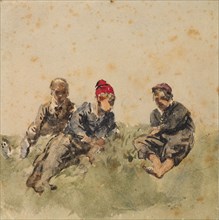 Study of Three Male Figures Lying on a Bank, c1820s. Creator: David Cox the Elder.