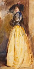 Young Woman in a Yellow Skirt and Black Hat, c1820s. Creator: David Cox the Elder.