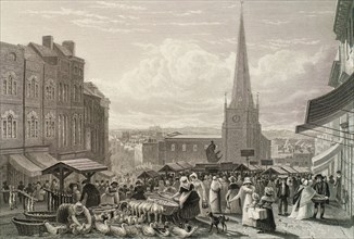 The High Street Market, Birmingham, 1827. Creators: David Cox the Elder, William Radclyffe.