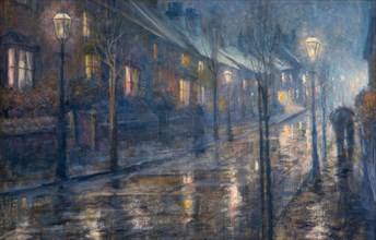 A Street At Night In Wet Weather, 1900-20. Creator: Edward Steel Harper.