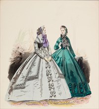 Fashion Plate - Petit Courrier des Dames 'Modes de Paris', 1850-60. Creator: Gilquin fils.