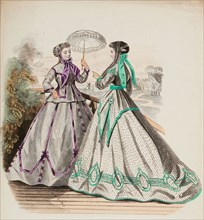 Fashion Plate - Petit Courrier des Dames 'Modes de Paris', 1866-67. Creator: Gilquin fils.