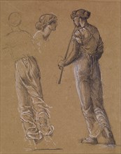 St George Series - Studies of Female Attendant scattering Flowers for 'The Return of St..., 1865-66. Creator: Sir Edward Coley Burne-Jones.