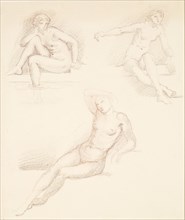 Female nude - three studies of a seated girl, 1865-1867. Creator: Sir Edward Coley Burne-Jones.