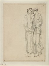 Cupid and Psyche - Study of Two Figures, 1865. Creator: Sir Edward Coley Burne-Jones.