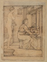 Pygmalion and the Image - Study for Pygmalion playing the Organ, 1867. Creator: Sir Edward Coley Burne-Jones.