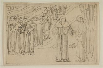 The Hill of Venus - Walter joining Pilgrimage to Rome, 1866. Creator: Sir Edward Coley Burne-Jones.