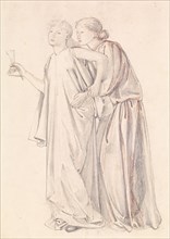 St George Series - Study of Princess and a Female Attendant for 'The Princess draws..., 1865-1866. Creator: Sir Edward Coley Burne-Jones.