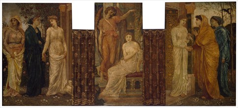 Cupid and Psyche - Palace Green Murals - Psyche's Sisters visit her at Cupid's House, 1881. Creator: Walter Crane.