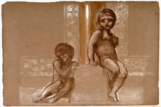 Troy Triptych - Study of Two Putti, 1870-1872. Creator: Sir Edward Coley Burne-Jones.