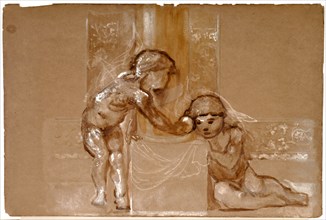 Troy Triptych - Study of Two Putti, 1870-1872. Creator: Sir Edward Coley Burne-Jones.