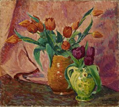 Two Vases with Tulips, 1915. Creator: Alfred William Finch.