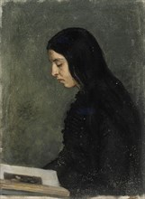 Black-haired woman reading, 1860-1900. Creator: Adolf von Becker.