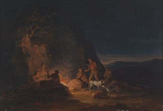 Hunters at a campfire, 1813. Creator: Alexander Lauréus.