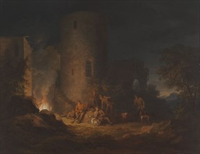 Hunters by a Bonfire, 1814. Creator: Alexander Lauréus.