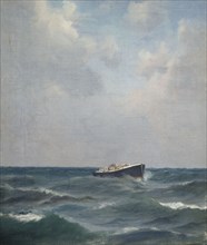 A ship at sea, study, 1875-1919. Creator: Oscar Kleineh.