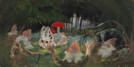 The Princess and a Butterfly Underneath a Fly Agaric, sketch for the painitng Farity..., c1895-1896. Creator: Torsten Wasastjerna.