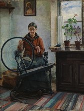 At the Spinning Wheel, 1888. Creator: Ada Thilen.