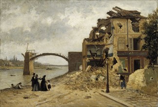 The Bridge at Asnières after the Siege of Paris in 1871, 1871. Creator: Adolf von Becker.