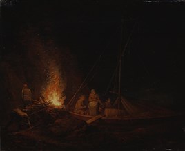 Fishermen lighting a campfire, 1810. Creator: Alexander Lauréus.