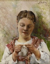 Girl Knitting, 1882. Creator: Aukusti Uotila.