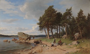 Fishermen on the Shore, 1865. Creator: Berndt Lindholm.