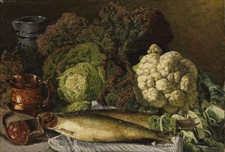 Still Life with Vegetables and Fish, 1876. Creator: Fanny Churberg.