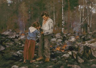 Matti Burning the Brushwood, 1893. Creator: August Fredrik Ahlstedt.