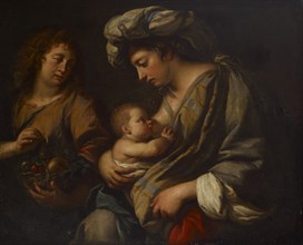 Rest on the Flight into Egypt, Virgin Mary nursing the infant Jesus, 1600-1666.  Creator: Guercino.