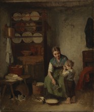 A Boy Being Given Milk, sketch I, 1869. Creator: Karl Emanuel Jansson.