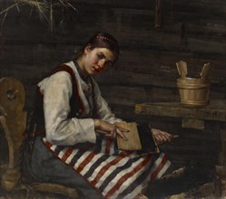 Girl Carding, 1883. Creator: Maria Wiik.