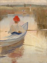 Woman Rowing, Wearing a Red Hat, 1889. Creator: Torsten Wasastjerna.