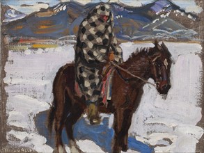 Native American on Horseback in Snow, 1925. Creator: Akseli Gallen-Kallela.