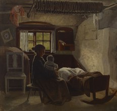 Interior view of a Uusimaa stable, 1870-1873. Creator: Albert Edelfelt.