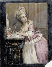 Lady Writing, Study II for the Rococo Lady, 1874. Creator: Albert Edelfelt.