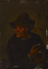 A man holding a glass, c1650s. Creator: David Teniers II.