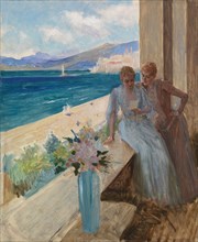 The Artist's Wife and Emilia von Etter on a Balcony in Cannes, 1891. Creator: Albert Edelfelt.