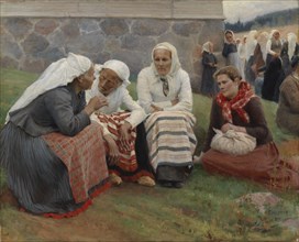 Women Outside the Church at Ruokolahti; Women of Ruokolahti on the Church Hill, 1887. Creator: Albert Edelfelt.