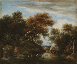 Fording the river, c1670s. Creator: Jacob van Ruisdael.