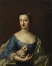 Portrait with a lady with lapdog, 1720-1781. Creator: Johan Henrik Scheffel.