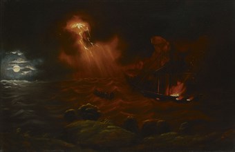 Burning steamboat, c1850s. Creator: Markus Larsson.