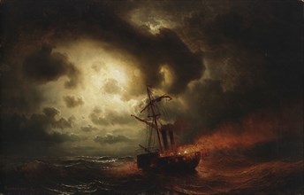 Burning Steamship, 1857. Creator: Markus Larsson.