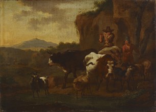 A shepherd playing the flute and cattle, c1640-1680. Creator: Nicolaes Berchem.