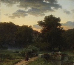 German Castle Park at Sunset, 1856. Creator: Werner Holmberg.