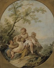 Four amorins playing with a birdcage, 1721-1750. Creator: Guillaume-Thomas Taraval.