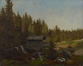 A water mill in a Finnish forest, 1857. Creator: Werner Holmberg.