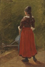 Girl watering flowers, exercise, c1854. Creator: Werner Holmberg.