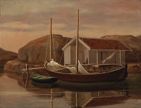 Quay and Boat Shed, 1850. Creator: Wilhelm von Wright.